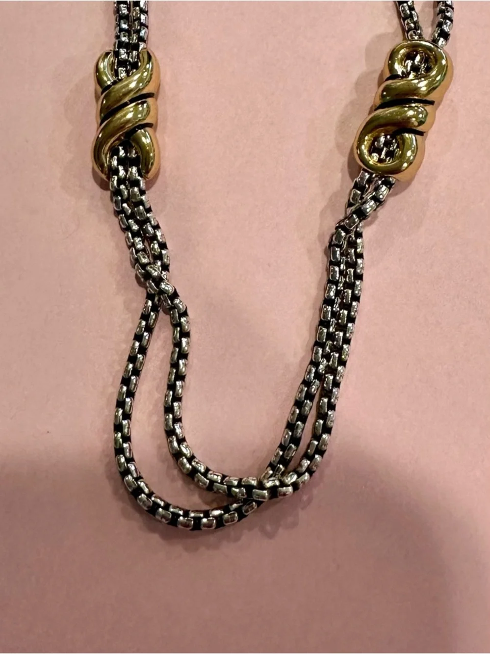 Brighton Interlock Twist Two-Tone Silver and Gold Knot Layered Necklace. - Picture 5 of 7